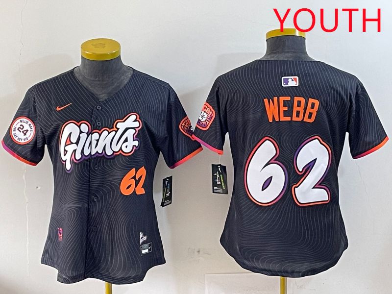 Youth San Francisco Giants #62 Webb Black Joint Name Nike 2025 MLB Jersey style 9->youth mlb jersey->Youth Jersey